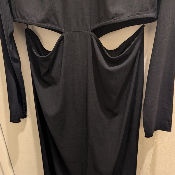 Zara Elegant Black Cut-Out Long Sleeve Midi Dress- L - Picture 6 of 12
